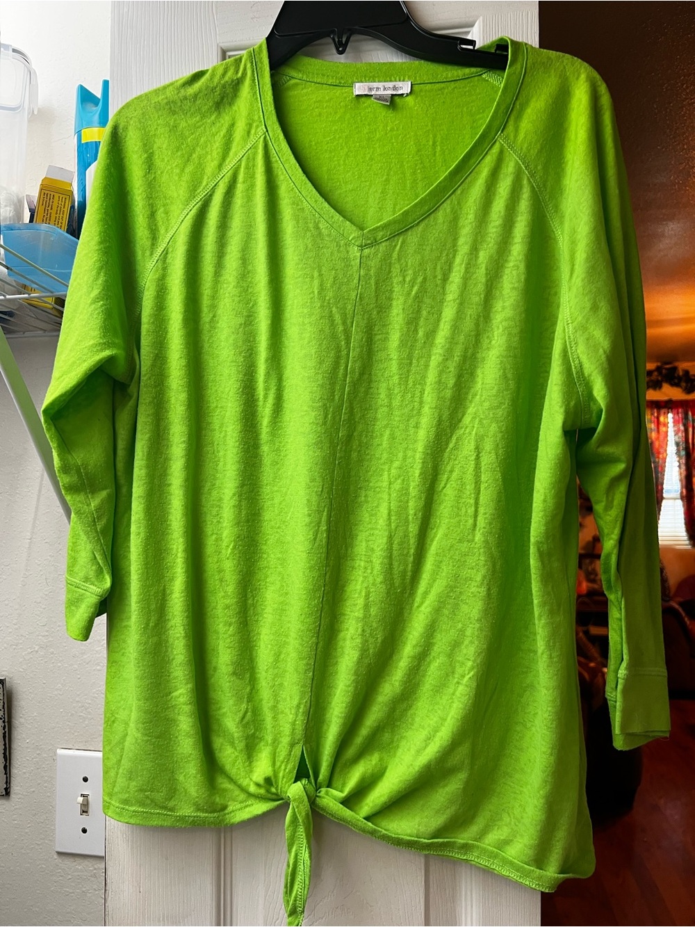 Bright Green V-Neck Tie-Hem Women's Top boutique
